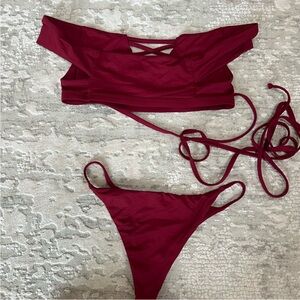 Frankie's Bikinis Deep Red Swim Set